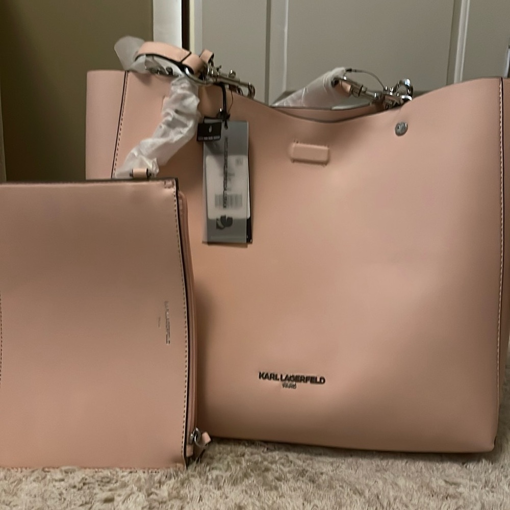 New Karl Lagerfeld Pink Tote w/ Detachable wristlet. Can Be Worn As A Crossbody